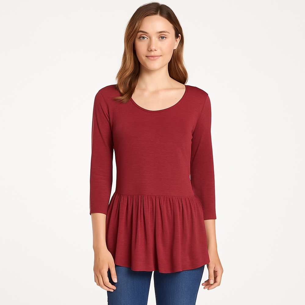 EcoSkin XL Burgundy Peplum Long Sleeve Top